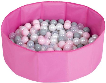 Kiddymoon Partners Suchy basen składany BS-100X z piłeczkami 6cm tekstylny różowy perła-szary-transparent-pudrowy róż (17180481)