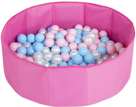 Kiddymoon Partners Suchy basen składany BS-100X z piłeczkami 6cm tekstylny różowy babyblue-pudrowy róż-perła (17182481)