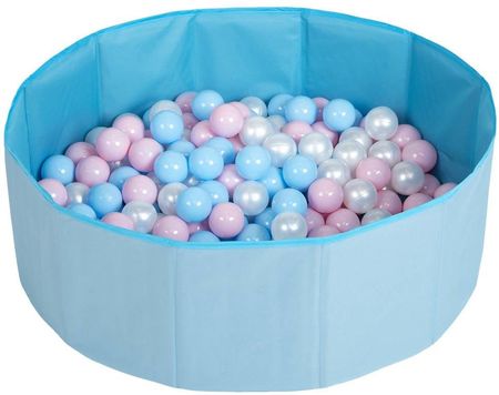 Kiddymoon Partners Suchy basen składany BS-100X z piłeczkami 6cm tekstylny niebieski babyblue-pudrowy róż-perła (17183481)