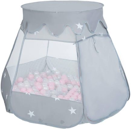 Kiddymoon Partners Namiot zamek NZ-100X z piłeczkami 6cm szary perła-szary-transparent-pudrowy róż (17171457) - zdjęcie 3