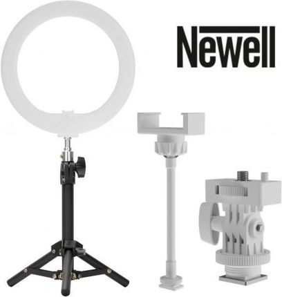 NEWELL RL-10A - LAMPA PIERŚCIENIOWA LED 450LUX 3200K/5600K + UCHWYT NA SMARTFON + STATYW + ZASILACZ (ARCTIC WHITE)