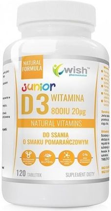 Witamina D3 Junior 800IU 20mcg 120tabletek do ssania o smaku pomarańczowym Wish Pharmaceutical