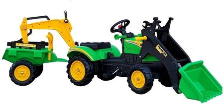 Import Leantoys Traktor Z Przyczepą I Łyżką Koparka Benson Zielony
