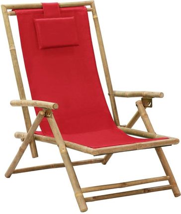 vidaXL Fotel Rozkładany Czerwony Bambus I Tkanina