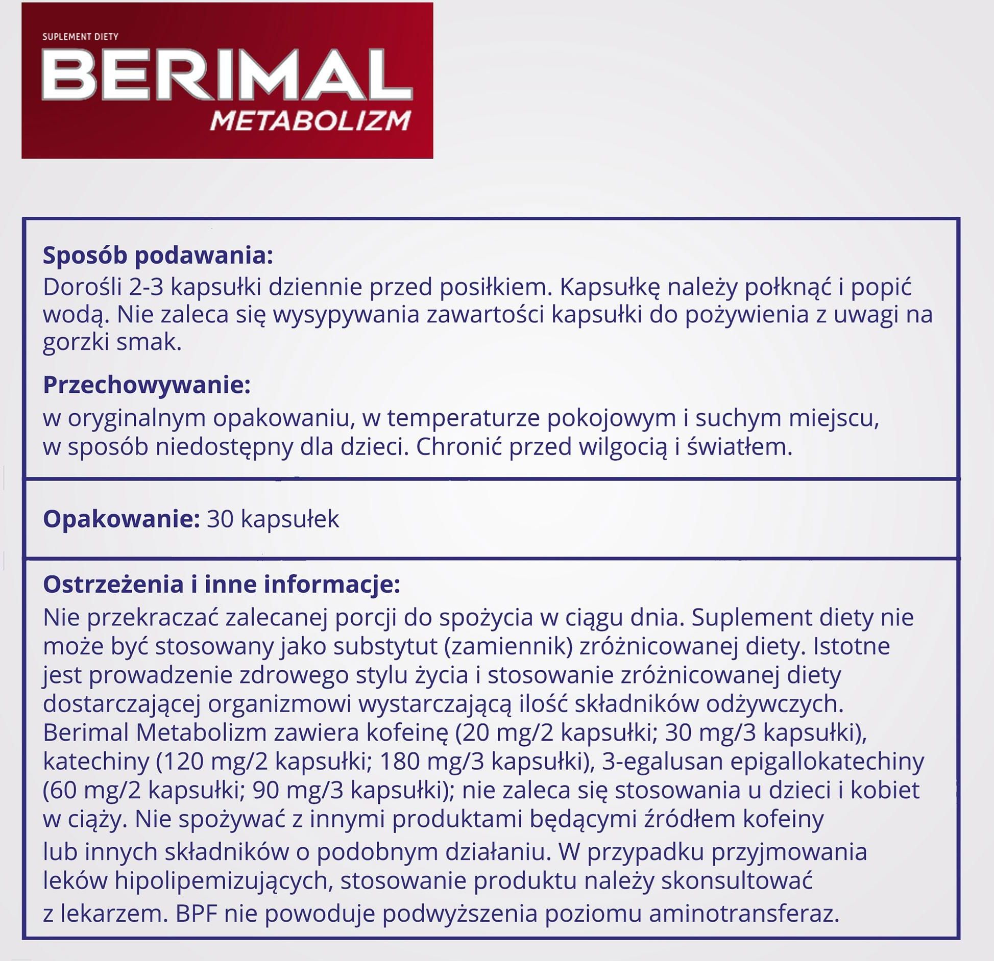 Berimal Metabolizm 30 kaps. - zdjęcie 2 Berimal Metabolizm 30 kaps.