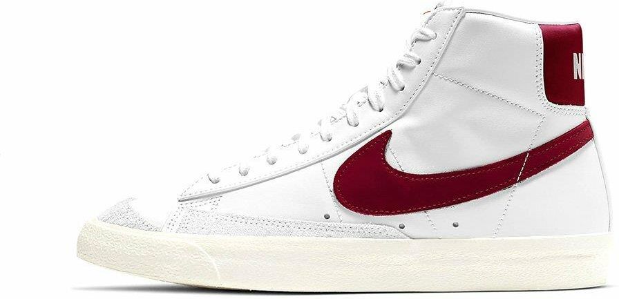 white nike sneakers with red swoosh