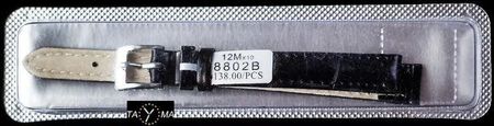 Pasek skórzany do zegarka w pudełku - czarny/czarne 12mm uniwersalny