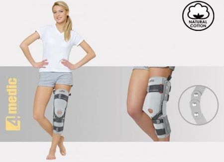 Lekka orteza kolana stabilizująca długa na udo i goleń, trzyosiowe szyny i zębatki EB-SKL/3 rozm. M szara