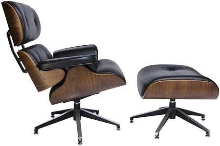 Modesto Design MODESTO fotel LOUNGE z podnóżkiem czarny sklejka orzechskóra ekologiczna T044BLACKPUSET