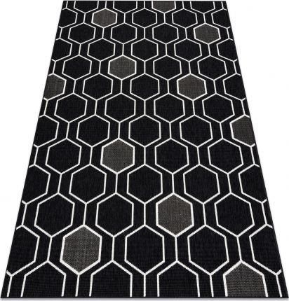 Dywany Łuszczów Dywan Spring 20404993 Hexagon Sznurkowy Pętelkowy Czarny 80X150 Cm