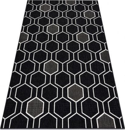 Dywany Łuszczów Dywan Spring 20404993 Hexagon Sznurkowy Pętelkowy Czarny 140X200 Cm