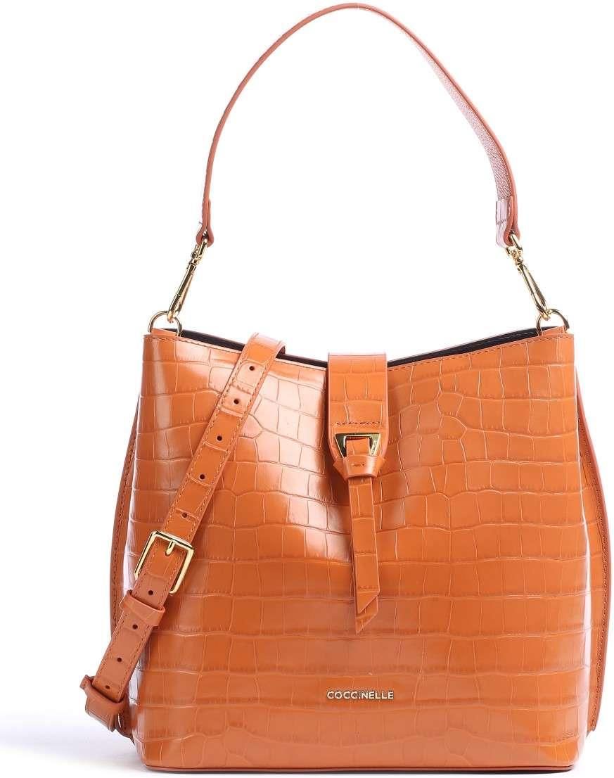 Coccinelle Alba Croco Shiny Soft Bucket Bag Bursztyn Ceny i