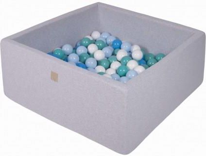 MeowBaby basen kwadratowy jasnoszary 110x110x40 + 400 piłek (biały niebieski turkus baby blue)