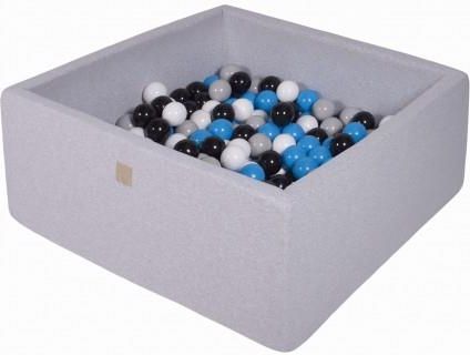 MeowBaby basen kwadratowy jasnoszary 110x110x40 + 400 piłek (biały niebieski czarny szary)