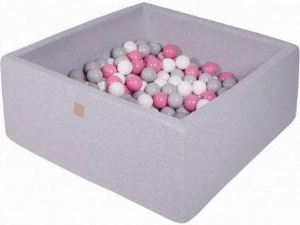 MeowBaby basen kwadratowy jasnoszary 110x110x40 + 400 piłek (szare białe jasny róż)