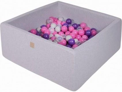 MeowBaby basen kwadratowy jasnoszary 110x110x40 + 400 piłek (ciemny róż fiolet transparent szary)