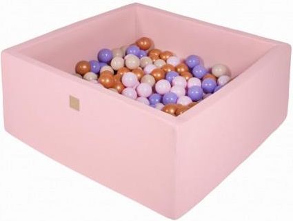 MeowBaby basen kwadratowy pudrowy róż 110x110x40 + 400 piłek (złote beżowe pastelowy róż wrzosowe)