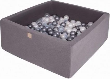 MeowBaby basen kwadratowy ciemnoszary 110x110x40 + 400 piłek (biała perła srebrne transparent)