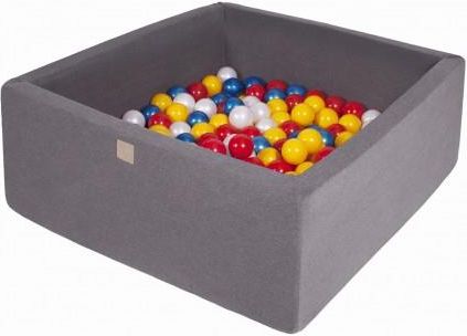 MeowBaby basen kwadratowy ciemnoszary 110x110x40 + 400 piłek (czerwone żółte biała perła niebieska perła)