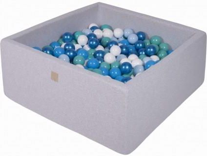 MeowBaby basen kwadratowy jasnoszary 110x110x40 + 400 piłek (baby blue niebieskie turkus białe niebieska perła)