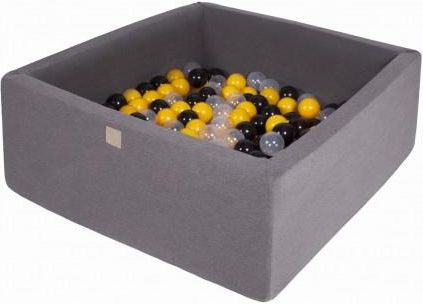 MeowBaby basen kwadratowy ciemnoszary 110x110x40 + 400 piłek (żółte czarne transparentne)