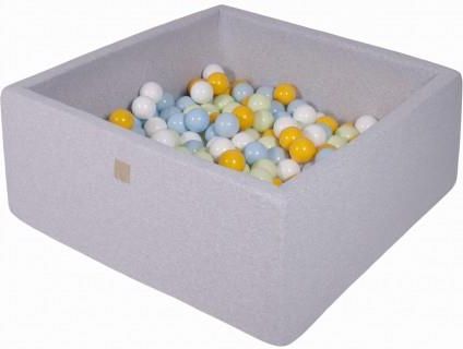 MeowBaby basen kwadratowy jasnoszary 110x110x40 + 400 piłek (białe żółte jasnozielony baby blue)