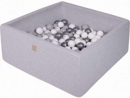 MeowBaby basen kwadratowy jasnoszary 110x110x40 + 400 piłek (białe srebrne szare)