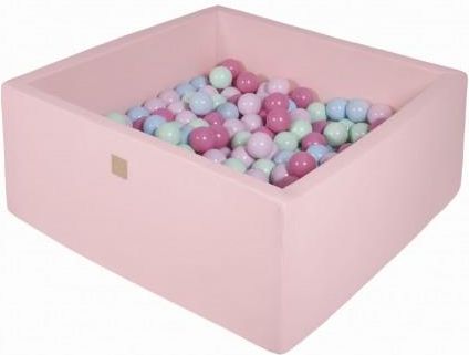 MeowBaby basen kwadratowy pudrowy róż 110x110x40 + 400 piłek (miętowe baby blue jasny róż pastelowy róż)