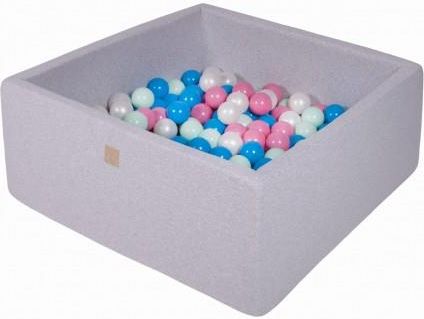 MeowBaby basen kwadratowy jasnoszary 110x110x40 + 400 piłek (niebieskie biała perła jasny róż miętowe)