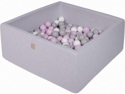 MeowBaby basen kwadratowy jasnoszary 110x110x40 + 400 piłek (pastelowy róż szare białe)