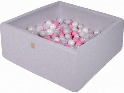 MeowBaby basen kwadratowy jasnoszary 110x110x40 + 400 piłek (szare jasny róż biała perła transparentne)
