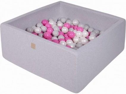 MeowBaby basen kwadratowy jasnoszary 110x110x40 + 400 piłek (szare biała perła ciemny róż)