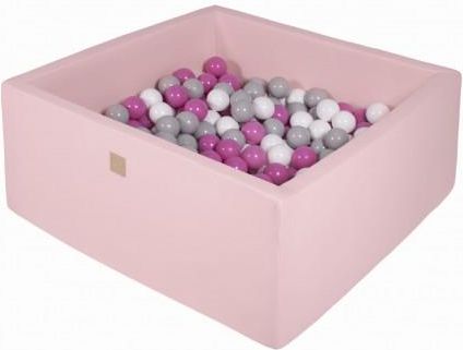 MeowBaby basen kwadratowy pudrowy róż 110x110x40 + 400 piłek (szare białe ciemny róż)