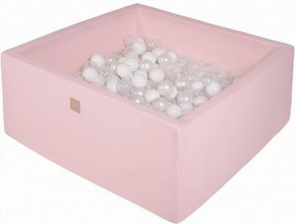 MeowBaby basen kwadratowy pudrowy róż 110x110x40 + 400 piłek (białe transparentne biała perła)