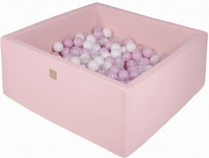 MeowBaby basen kwadratowy pudrowy róż 110x110x40 + 400 piłek (białe pastelowy róż transparent)