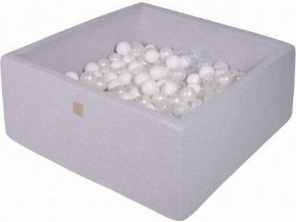 MeowBaby basen kwadratowy jasnoszary 110x110x40 + 400 piłek (biały biała perła transparenty)
