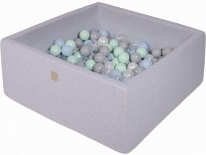 MeowBaby basen kwadratowy jasnoszary 110x110x40 + 400 piłek (biała perła szary transparent miętowe baby blue)