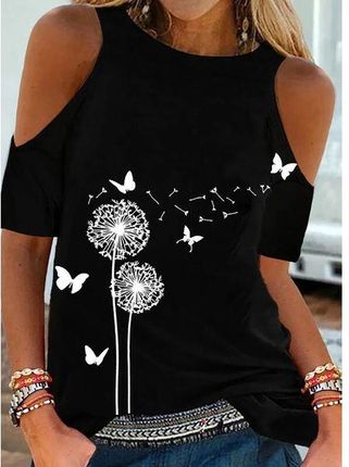 Floryday Bluzki Kwiatowy Okr?g?y Dekolt Kr?tki R?kaw (01645748654) - Czarny  / XL - Ceny i opinie - Ceneo.pl