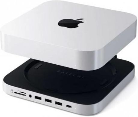 Satechi Podstawka-Hub do Mac Mini - 3 x USB 3.0, USB-C, audio jack, micro/SD + kieszeń na dysk SSD M.2 SATA - Srebrny (ST-MMSHS)