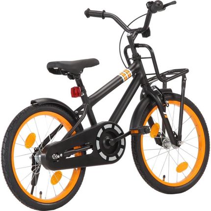 vidaXL Rower dziecięcy z przednim bagażnikiem 18" czarno-pomarańczowy
