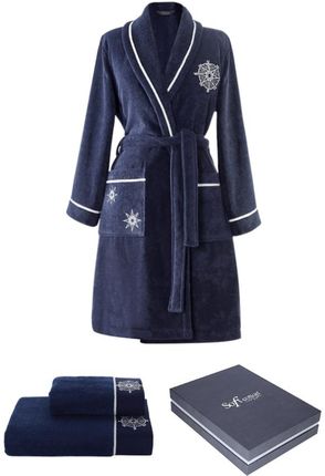 Szlafrok MARINE LADY + ręczniki + pudełko Ciemnoniebieski L