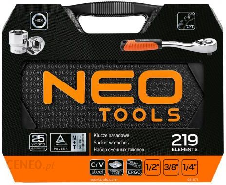 08-671 NEO TOOLS Tool kit Number of tools: 219, Spanner Size: 6pt  socket:4,4.5,5, 5.5,6,7,8,9,10, 11,12,13,14,15, 16,17,18,19,20,  21,22,24,27, 30,32 mm, E4,E5,E6, E7,E8,E10,E12, E14,E16,E18, E20,E22,E24,  T8,T9,T10,T15,T20, T25,T27,T30,T35,T40, T45,T50
