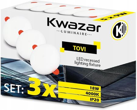 Kwazar Luminaire 3X Oczko Panel 230V 18W 4000K Taniej 15% (TOVI18WX3)