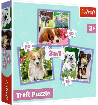 Trefl Puzzle 3W1 Urocze pieski 34854
