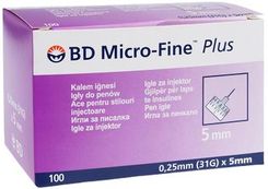 Becton Dickinson Igły Micro-Fine Plus 31G 0,25 x 5 mm do wstrzykiwaczy insuliny typu ''pen'' 100 sztuk - Glukometry i akcesoria dla diabetyków