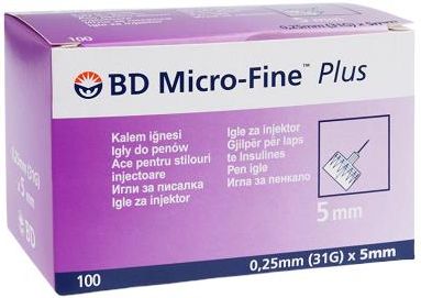Becton Dickinson Igły Micro-Fine Plus 31G 0,25 x 5 mm do wstrzykiwaczy insuliny typu ''pen'' 100 sztuk