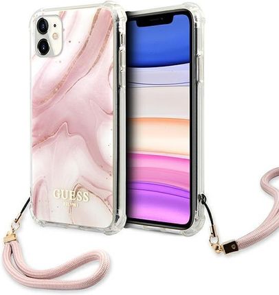 Guess GUHCN61KSMAPI iPhone 11 6,1" różowy/pink hardcase Marble with cord Collection