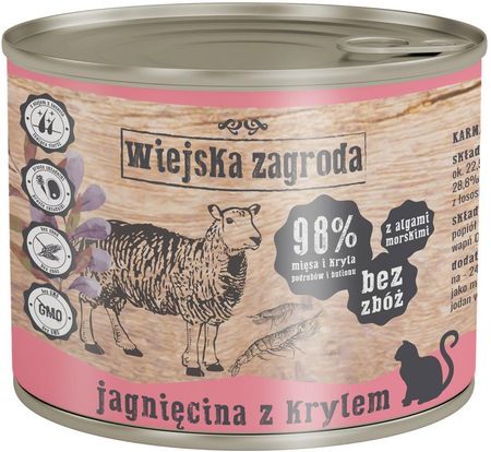 Wiejska Zagroda Kot Jagnięcina Z Krylem Puszka Karma Mokra Dla Dorosłych Kotów Zestaw 12X200G