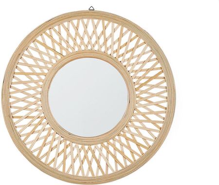 Beliani Dekoracyjne lustro ścienne okrągłe 60 cm jasne drewno geometryczny wzór Bacata