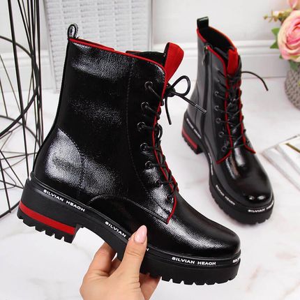 Workery damskie lakierowane ocieplane czarne Filippo